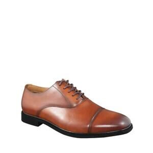 Aston Grey Saumon Leather Oxford Dress Shoes Tan Cognac Brown Men 8